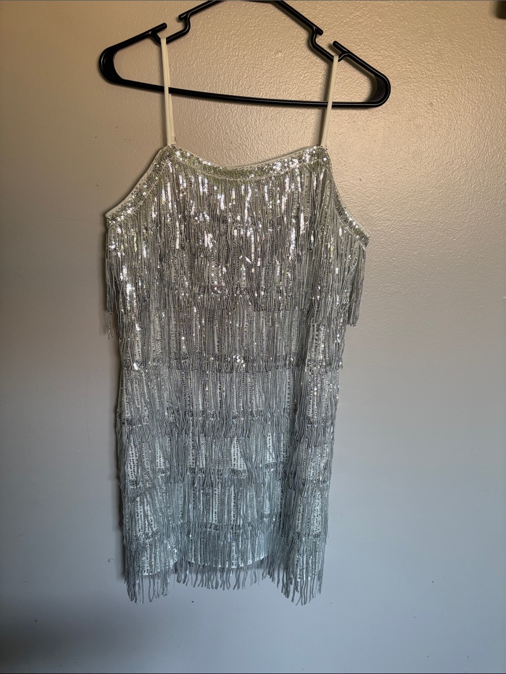 Silver Sequin Fringe Slip Dress